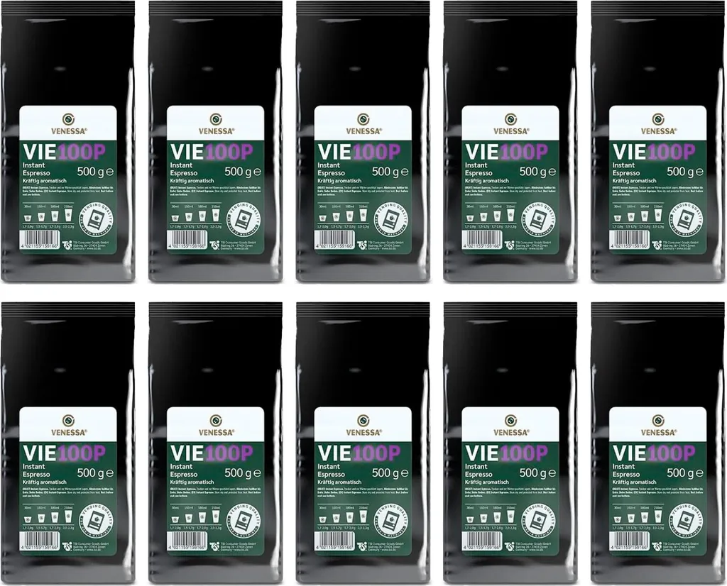 VENESSA VIE 100P Espresso Instant Kaffee Coffee 10 x 500g Premium Kaffeepulver für Automaten, Vending, kräftig aromatisch hochergiebig