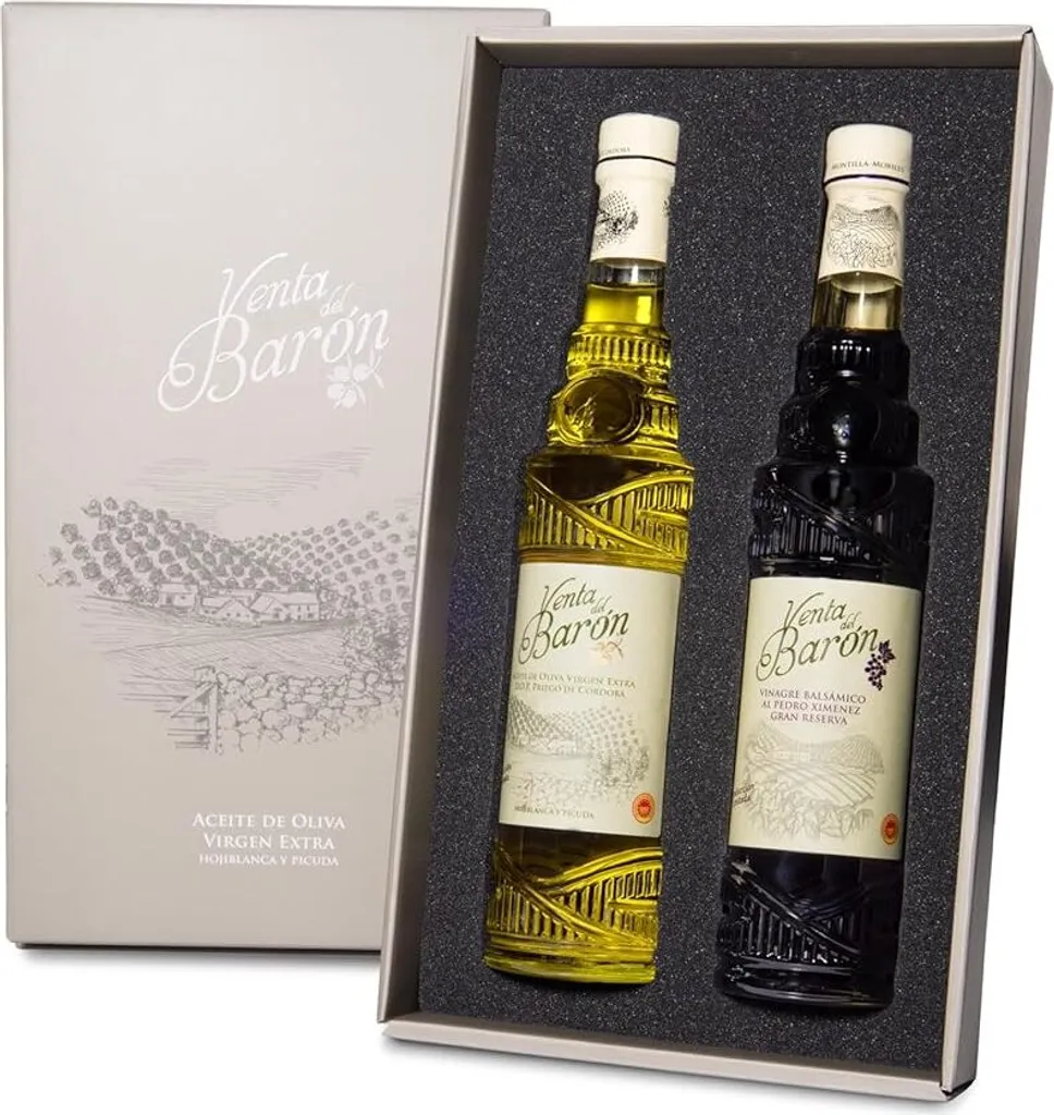 Venta del Barón  Preisgekröntes Premium Natives Extra Virgine Olivenöl 500ml & Gran Reserva Grand Reserva Balsamico Essig Pedro Ximénez 500ml  in Geschenkverpackung