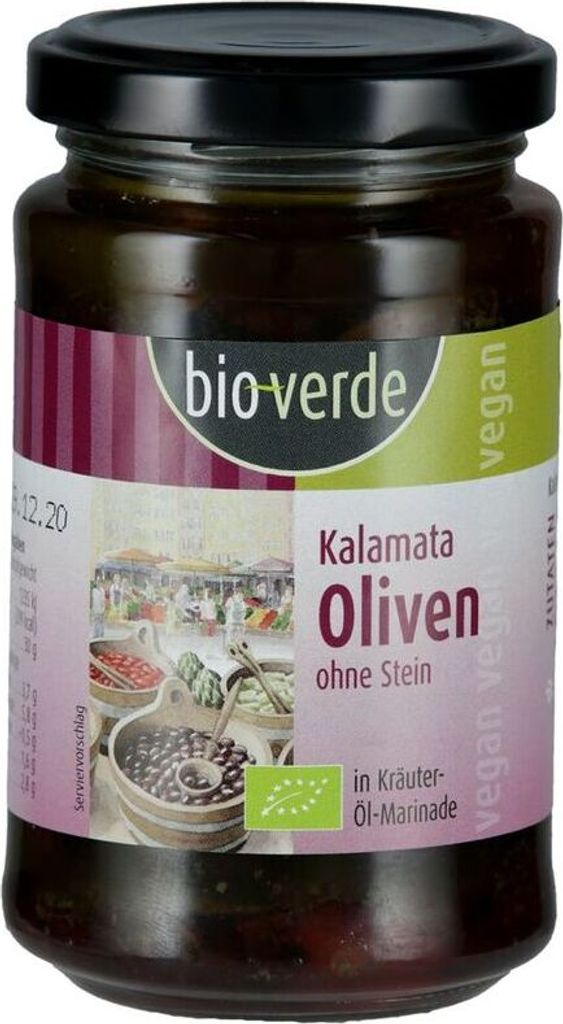 verde Black Kalamata olives without stones with fresh herbs in oil marinade -- 200g x 6 - 6-pack VPE