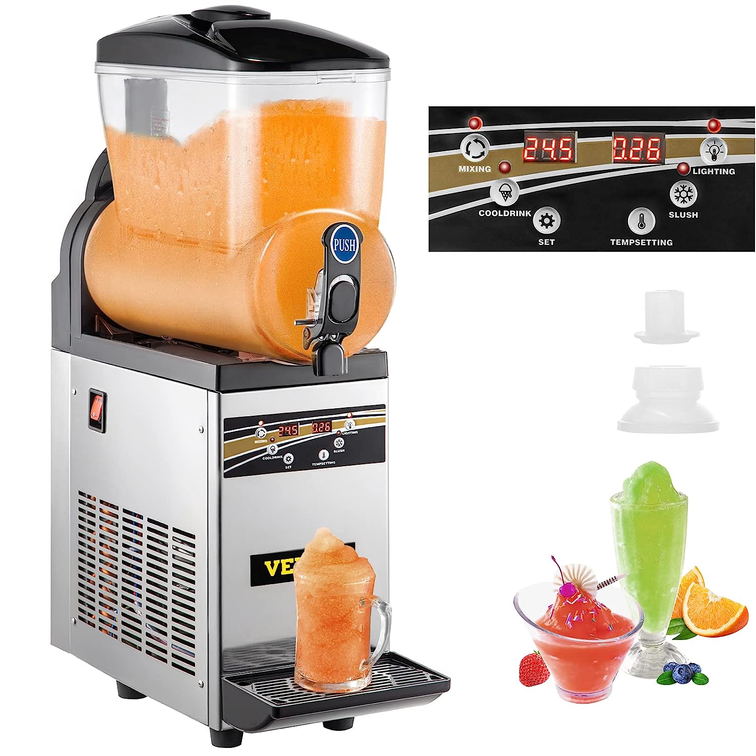 VEVOR Commercial Slusheis Machine, 1 x 15 L Slush Ice Cream Maker, 500 W 220 V