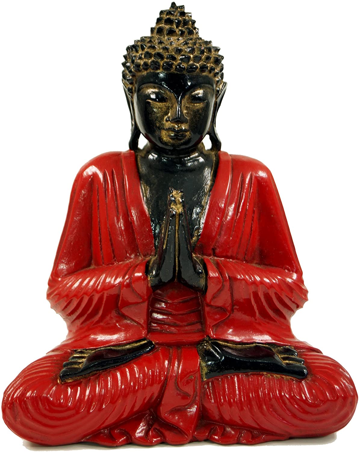 GURU SHOP Carved Sitting Buddha in Anjali Mudra, Red, 30 x 25 x 13 cm, Buddhas