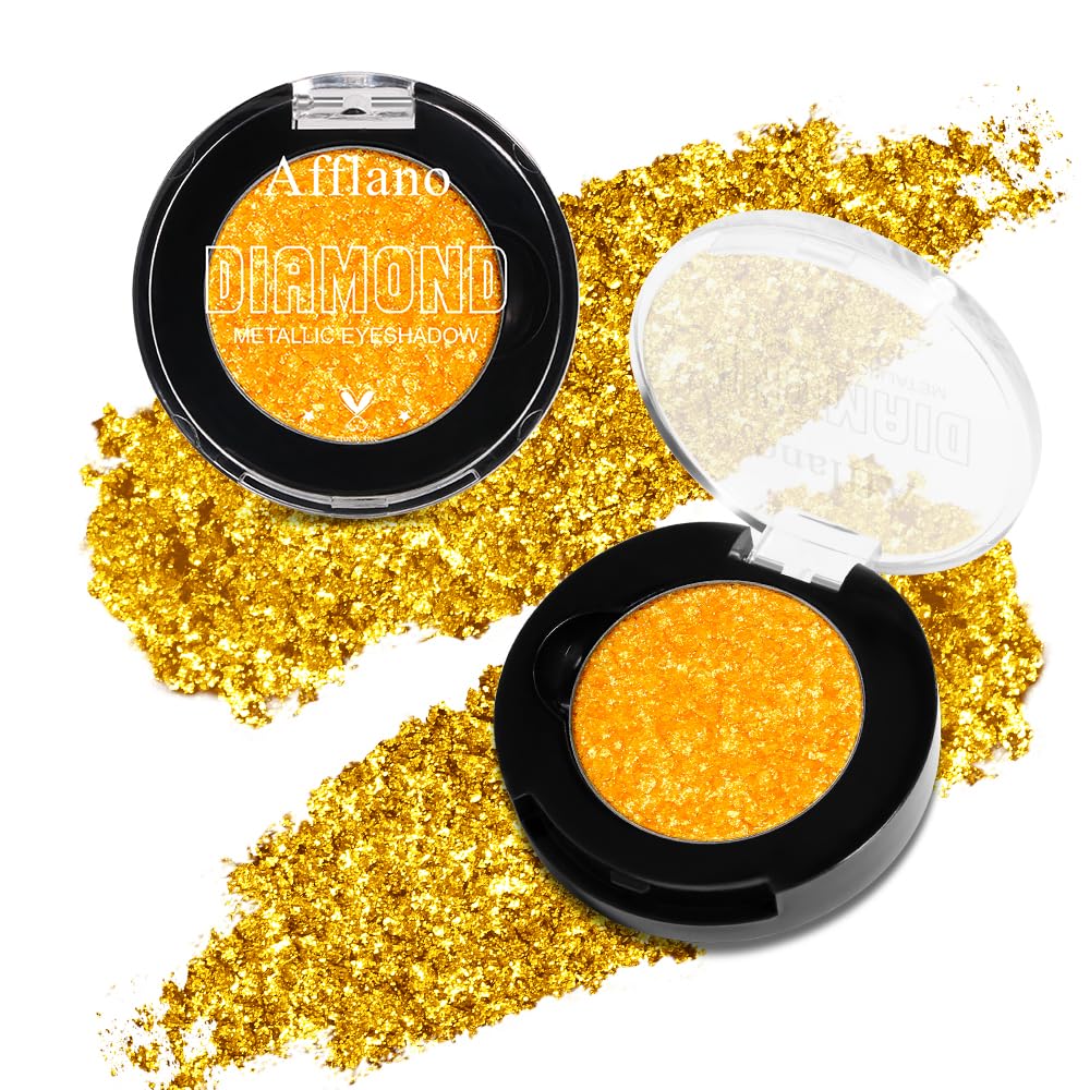 Afflano Yellow Glitter Eyeshadow, Diamond Yellow Shimmering Eyeshadow, Super Pigmented Metallic Yellow Glitter Eyeshadow A Wipe, Color Release Yellow Metallic Eyeshadow for Eye Makeup