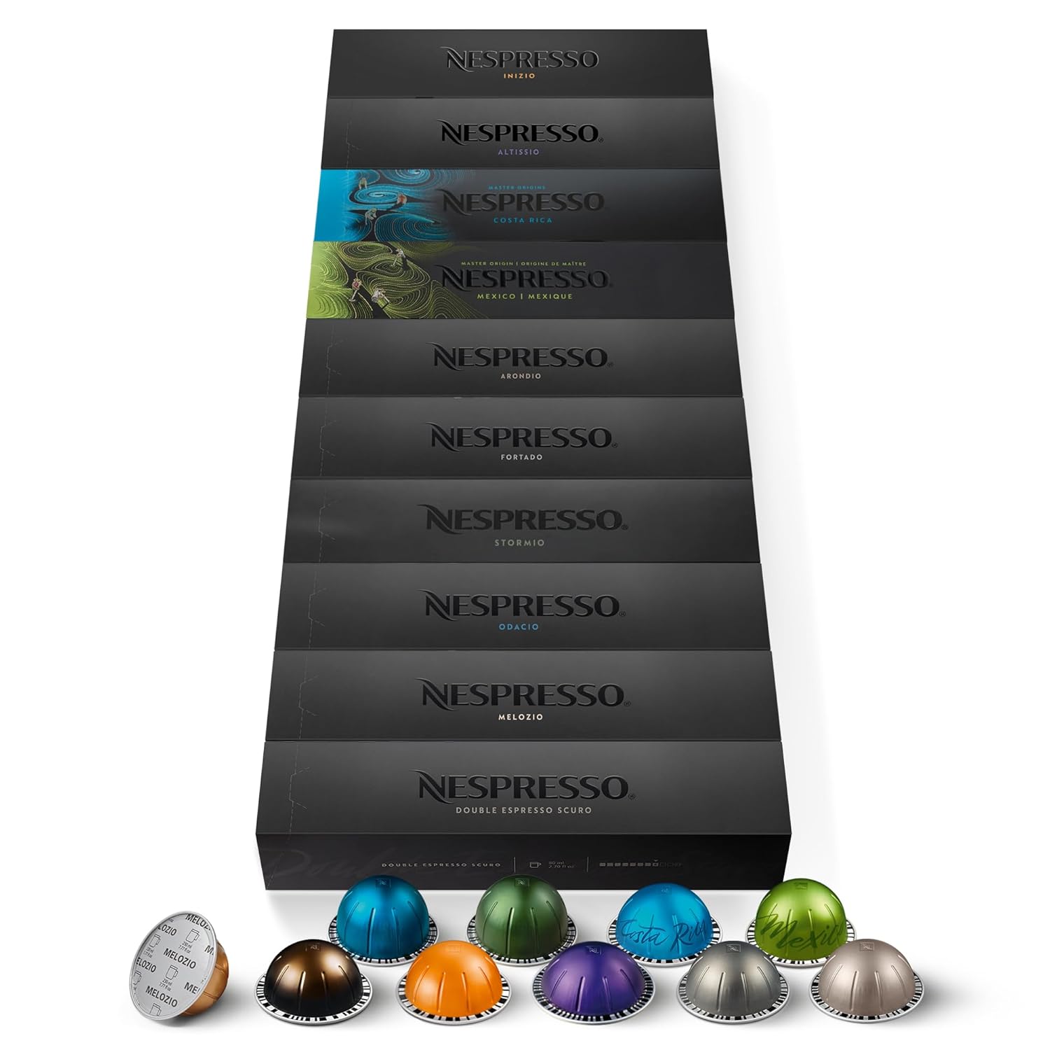 NESPRESSO Vertuo, selection of coffee (150 ml - 230 ml) and espresso (40 ml - 80 ml) coffees with medium to dark roasts, compatible with Vertuo capsule machines, capsule set of 100 coffee capsules