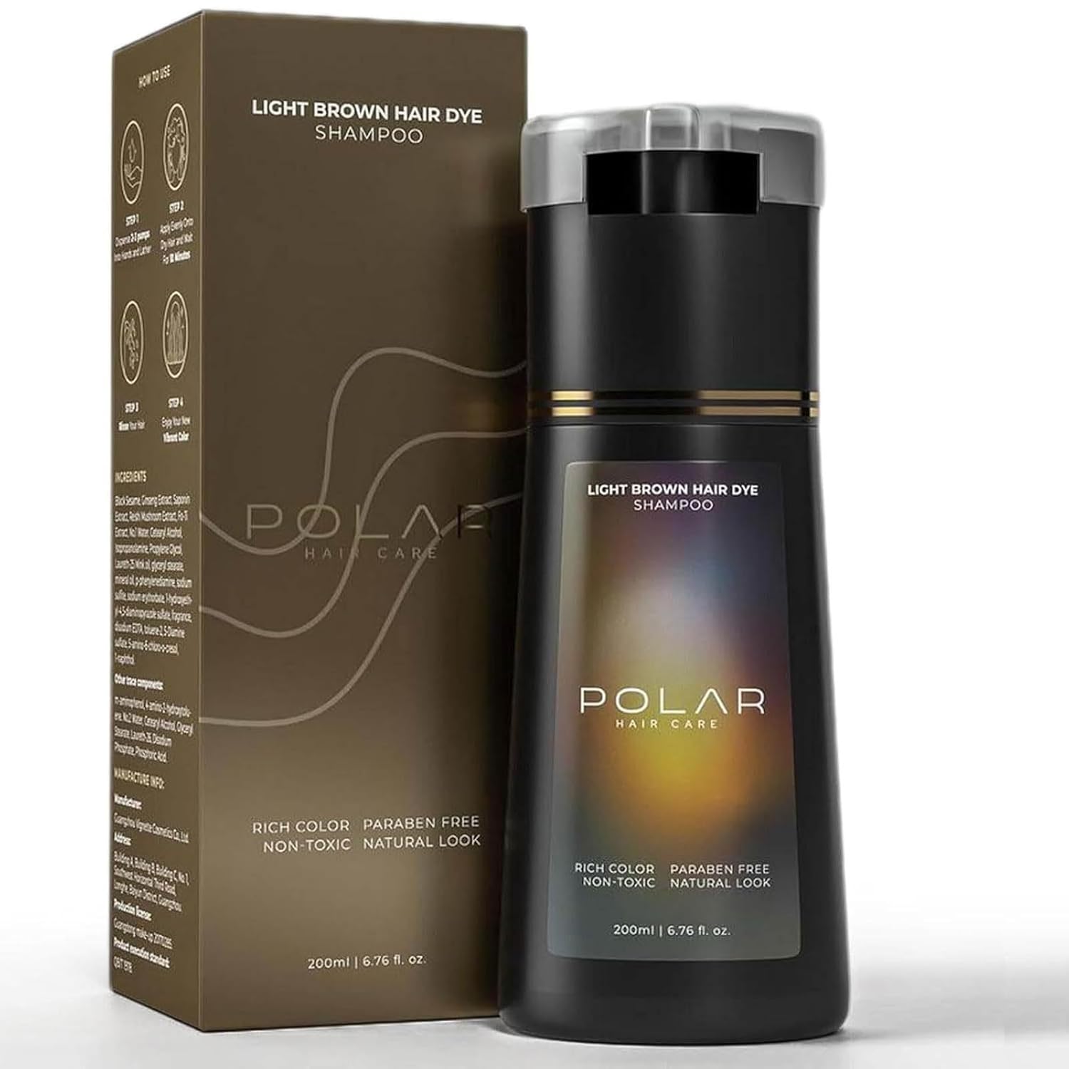 Polar Hair Dye Shampoo, Polar Hair Care, 3-in-1 Instant Hair Dye Shampoo, Polar Hair Care Instant Dye Shampoo, Suitable for Women and Men, for Gray Hair Coverage (Light Brown)