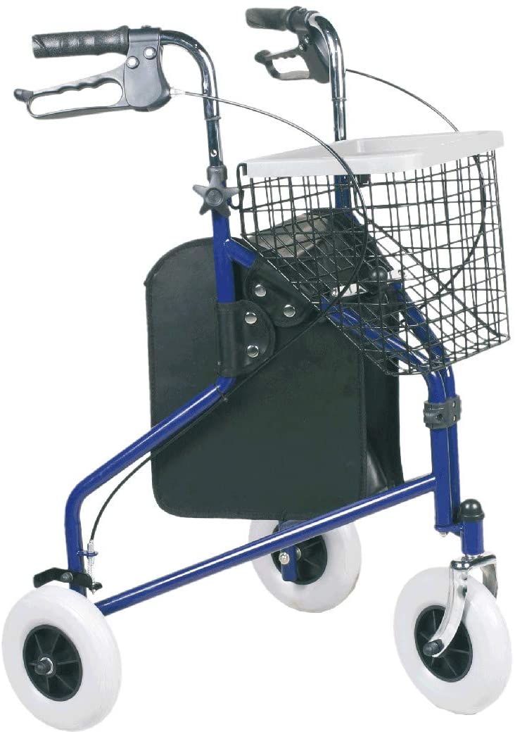 FabaCare Actimo Delta 3-Wheel Rollator Blue Basket Tray Parking Brakes Heig