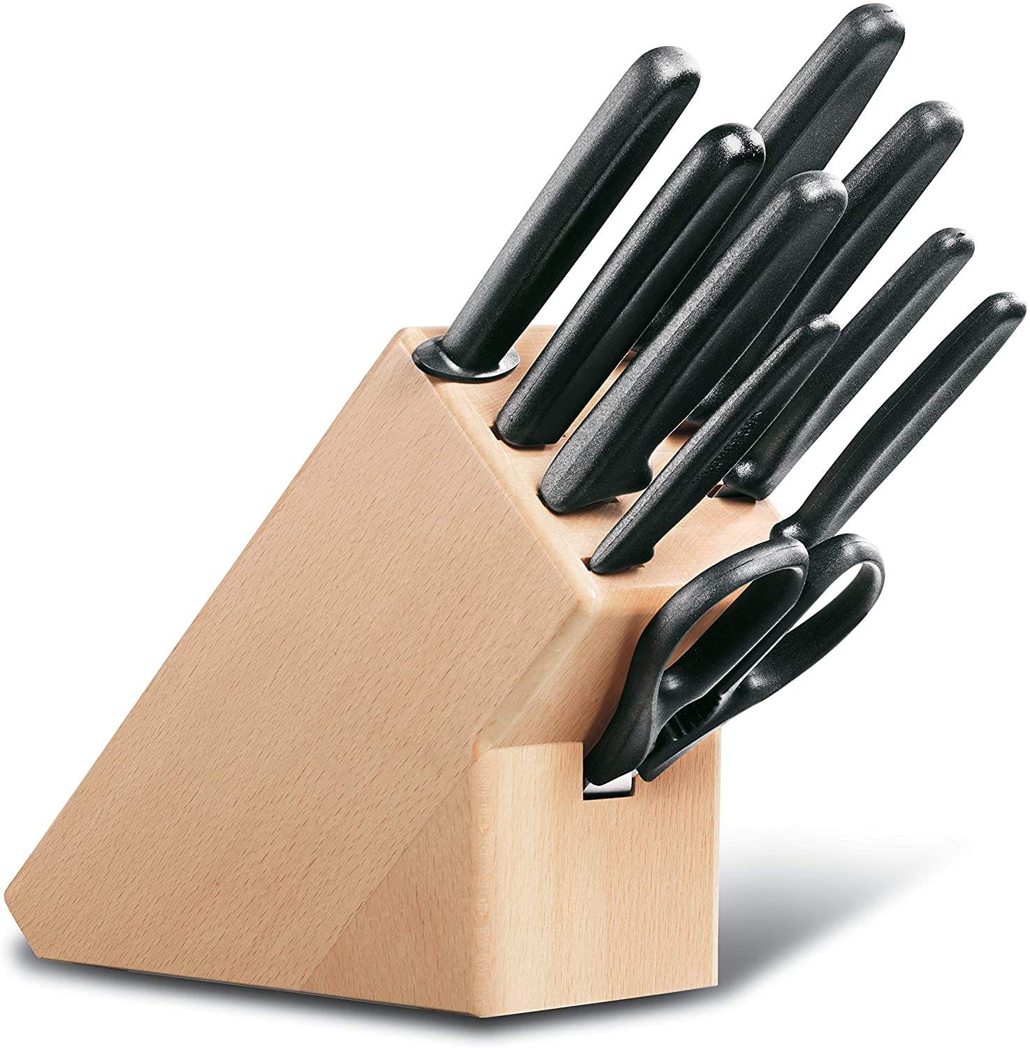 Victorinox 9 Piece Knife Block Set, Beech Wood Scissors, Bread Knife, Grinding Rod, Meat Knife, Black