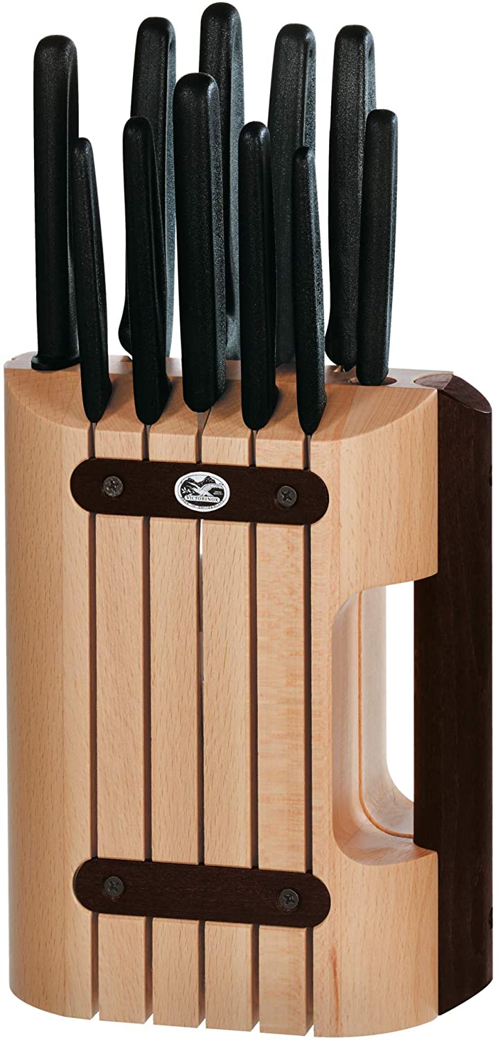 Victorinox 11 Piece Beech Wood Knife Block Set, Peeler, Bread Knife, Dishwasher Safe, Black