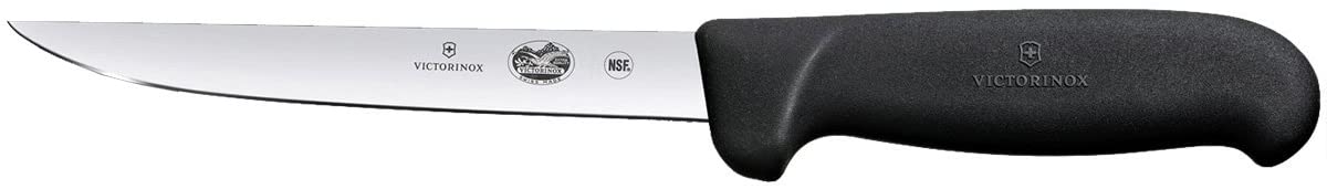 Victorinox Fibrox Boning Knife, 12 cm, Straight Blade, Non-Slip, Rustproof, Stainless Steel, Dishwasher Safe, Black