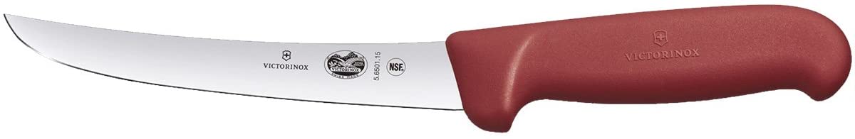 Victorinox Fibrox Boning Knife 15 cm Curved Blade Non-Slip Stainless Steel Dishwasher Safe, red