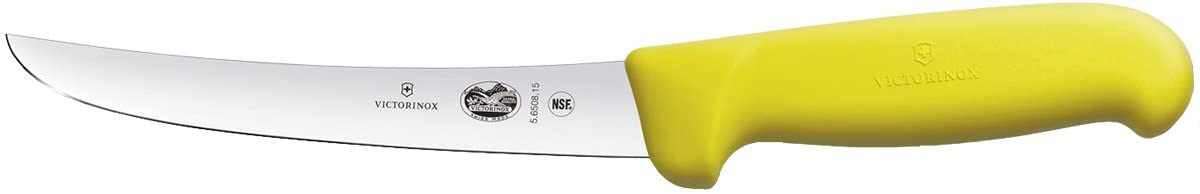 Victorinox Fibrox Boning Knife, 15 cm, Curved Blade, Non-Slip, Rustproof, Stainless Steel, Dishwasher Safe, Yellow