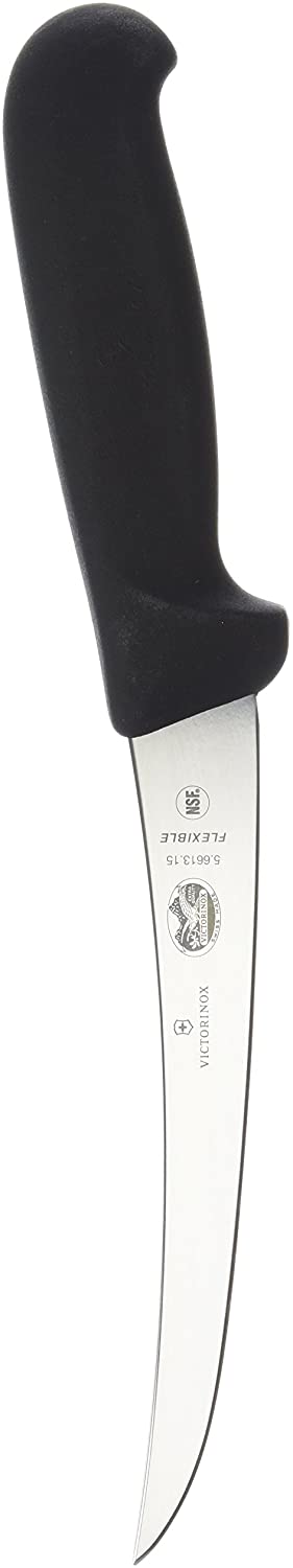 Victorinox Fibrox Boning Knife, 12 cm, Flexible Blade, Non-Slip, Rustproof, Stainless Steel, Dishwasher Safe, Black