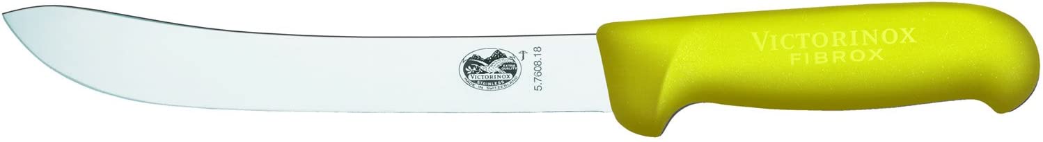 Victorinox Fibrox Slaughter\'s Knife, 18 cm, Non-Slip, Rustproof, Stainless Steel, Dishwasher Safe, Yellow