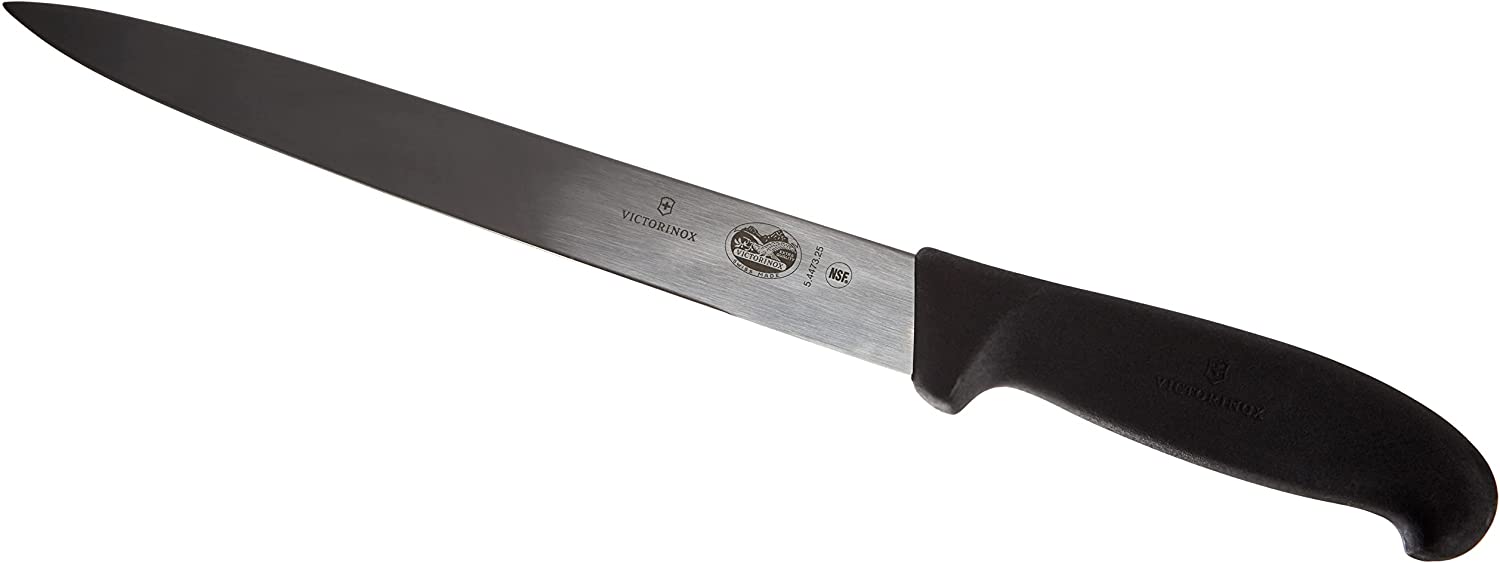 Victorinox Fibrox Sausage Knife, 25 cm, Teeth Cut, Non-Slip, Rustproof, Stainless Steel, Dishwasher Safe, Black