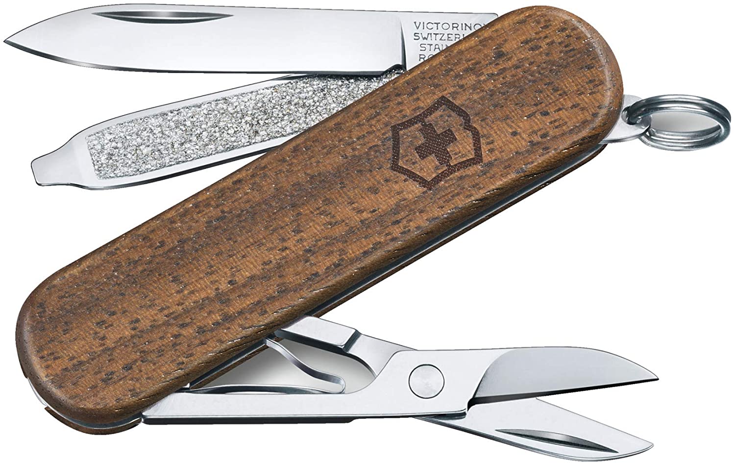 Victorinox Classic SD Wood Pocket Knife (5 Functions Blade Scissors Nail File) Wood in Blister Packaging
