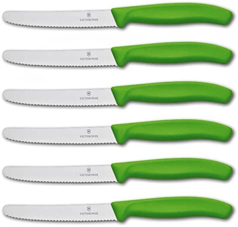 Victorinox Table Knife, Serrated, 11 cm, Green (Pack of 6)