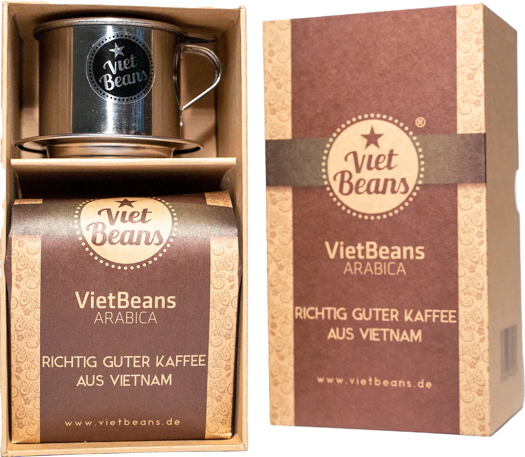 VietBeans Giftset Arabica - 250g ground roasted coffee and coffee hand filter in high-quality packaging - coffee gift