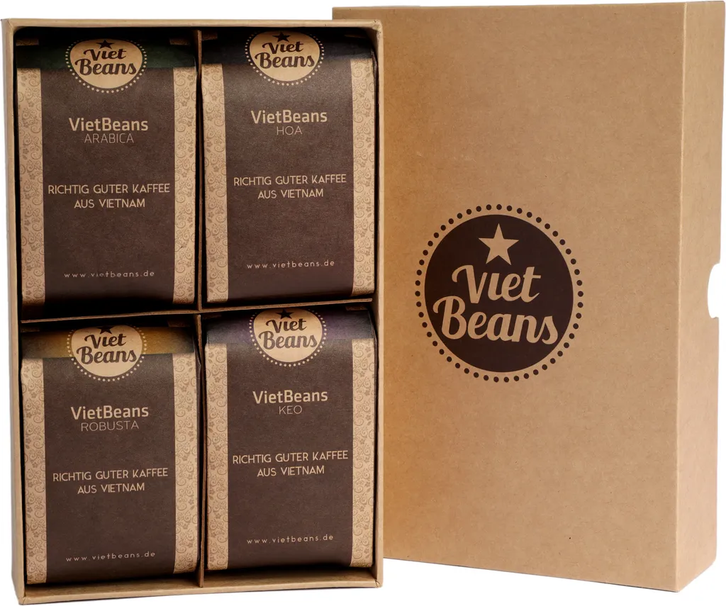 VietBeans tasting set - Four exciting coffee varieties for coffee lovers - Gift set - 4 exclusive coffee specialties - Coffee gift - Tasting package of ground roasted coffee