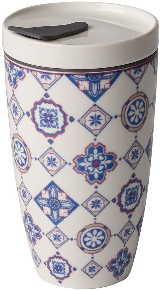 Villeroy & Boch To Go Mug, 350 ml Measured to the Brim, Premium Porcelain / Silicone, Indigo Blue / White, 15 cm