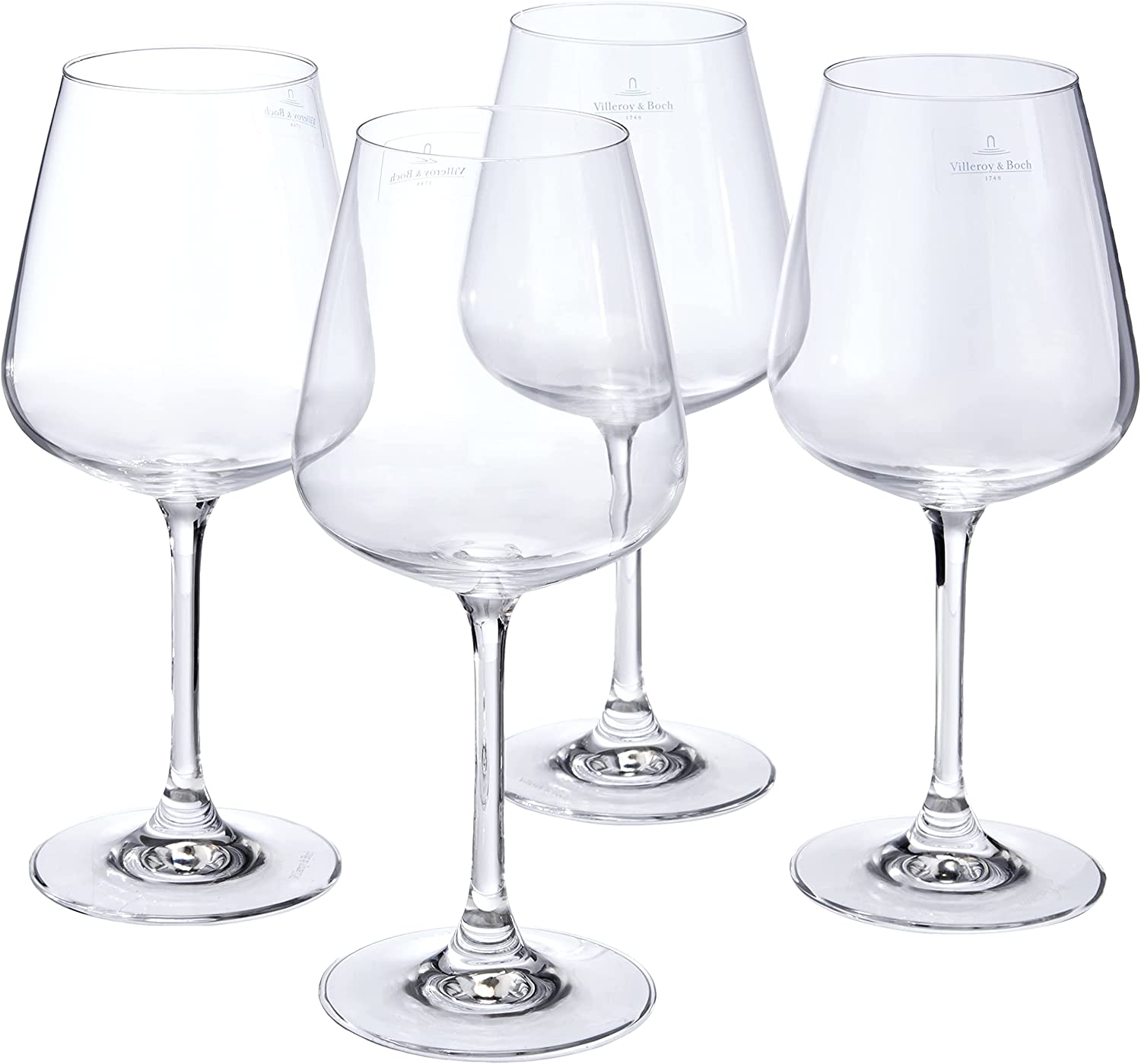 Villeroy & Boch Ovid Set of 4 Crystal Red Wine Glasses, transparent, .