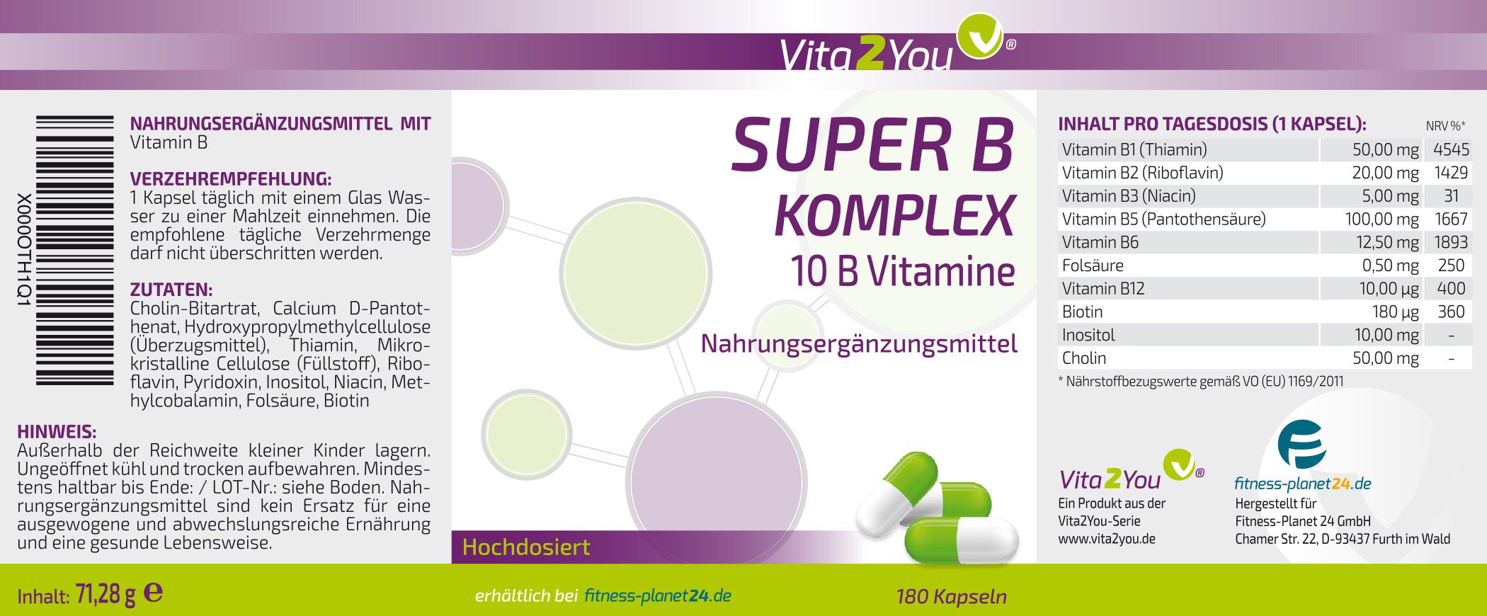 Vita2You Super B Komplex Kapseln - alle B Vitamine