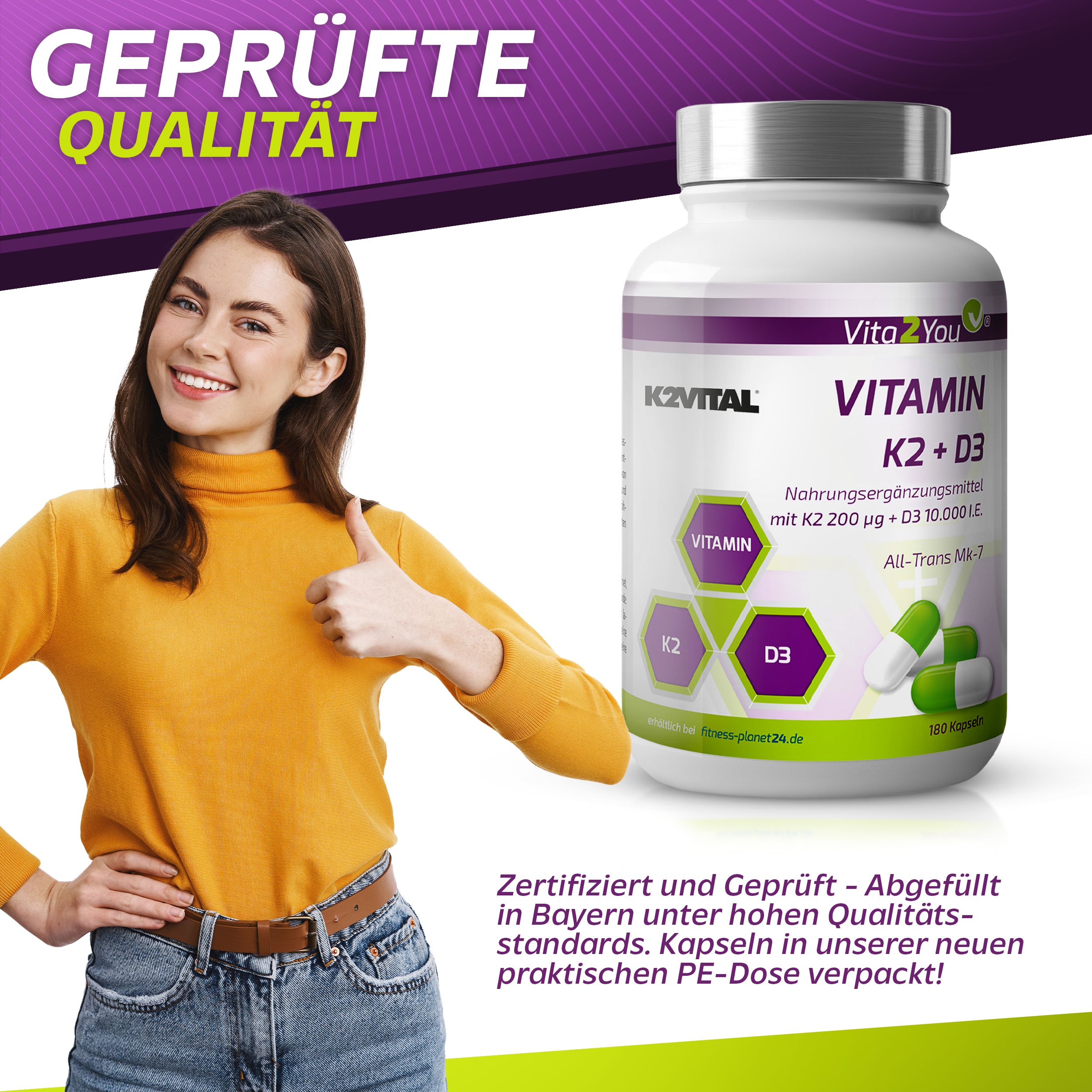 Vita2You Vitamin K2+D3 capsules 10,000 IU + K2 200μg K2VITAL