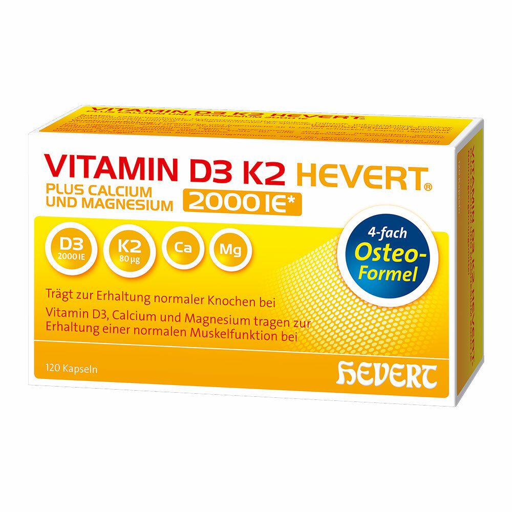 Vitamin D3 K2 Hevert Plus Calcium and Magnesium 2000 IE