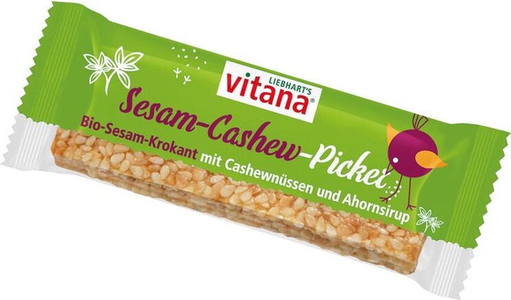Vitana Sesam-Picker Sesam-Krokant mit Cashewnüssen und Ahornsirup -- 35g