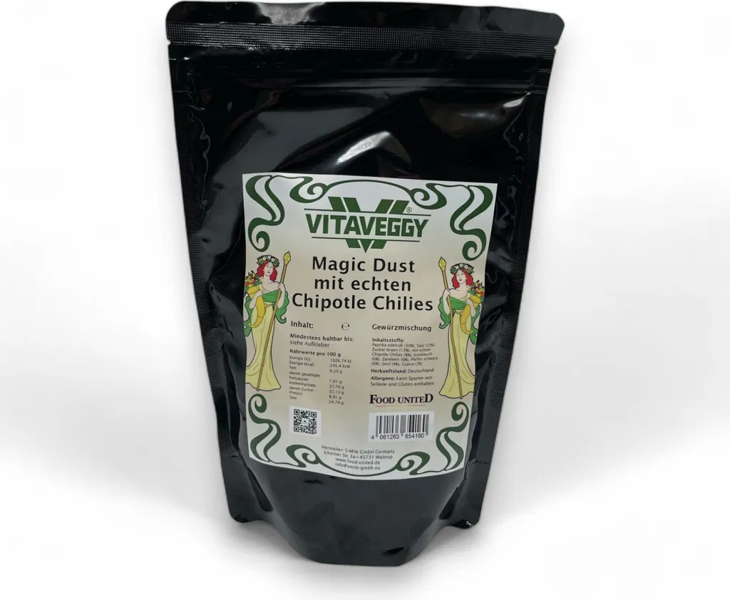 VITAVEGGY Magic Dust BBQ Rub spice mix with chipotle chilies, vegan and without additives, perfect for meat, poultry, marinades, grilled dishes, barbecue and Tex-Mex cuisine 200g