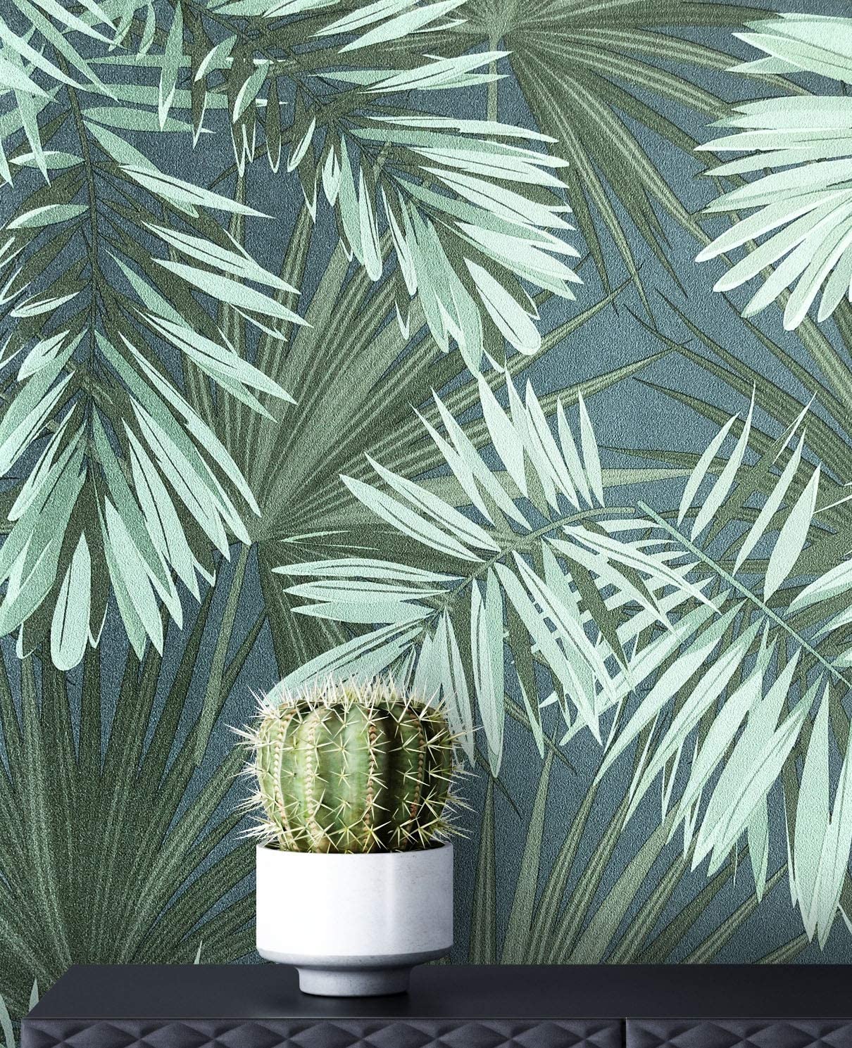 Newroom Design Newroom Wallpaper Modern Jungle Palm Trees Green Non-Woven Wallpaper Blue N