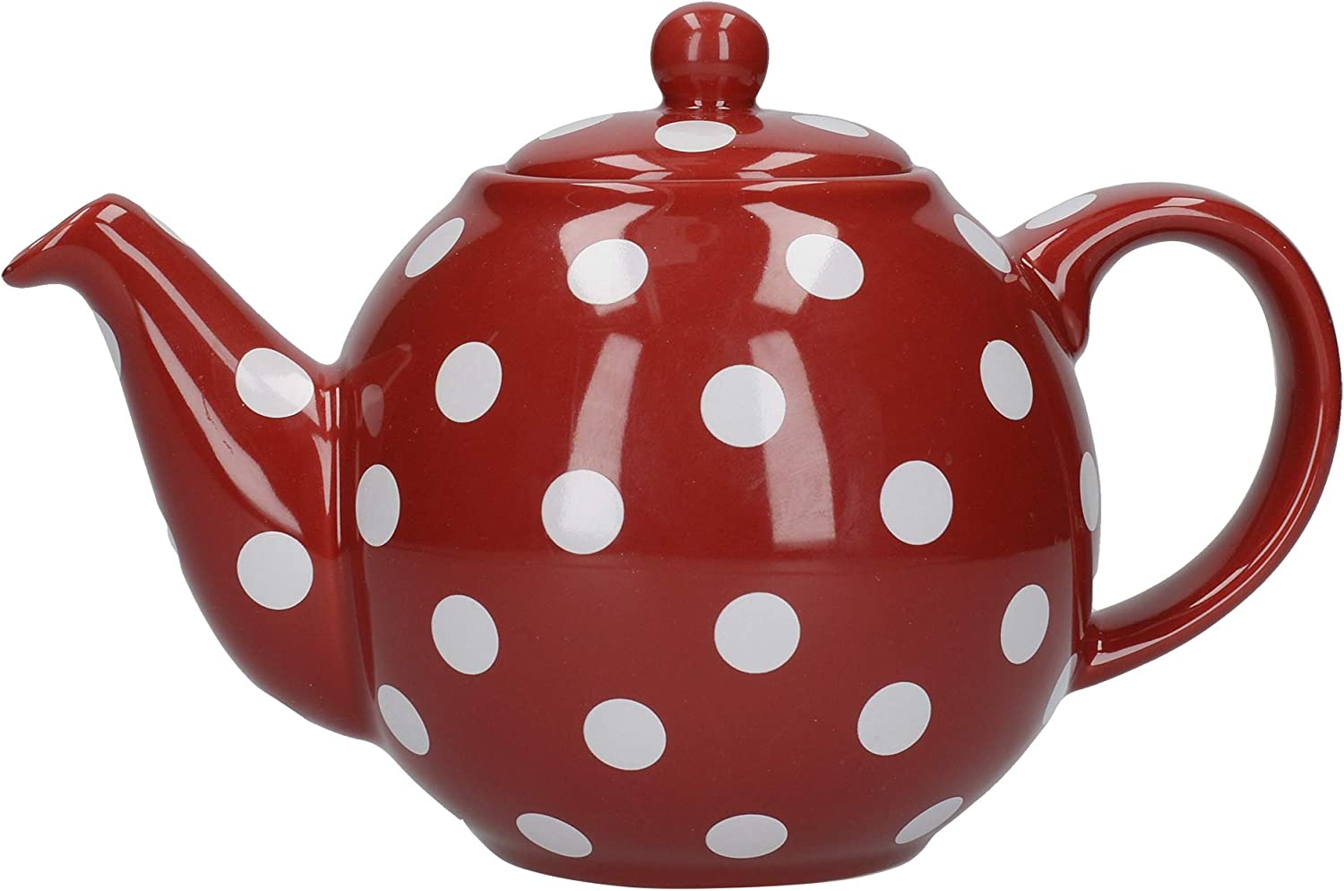 London Pottery 2 Cup Globe Teapot, Red with White Spots