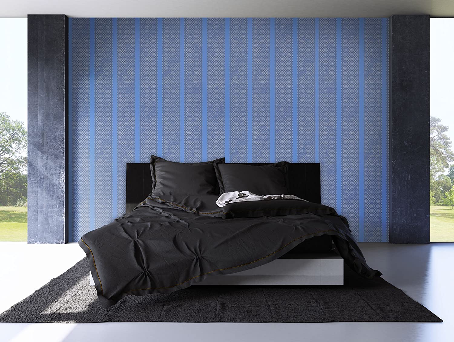 Newroom Wallpaper Stripes Blue Striped Modern Stripes Wallpaper Border Non-Woven Striped Wallpaper Country House incl. Wallpaper Guide/Stripes