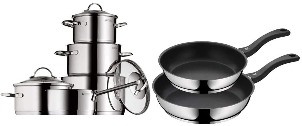 WMF Provence Plus 5-Piece Cookware Set with Glass Lids, Polished Cromargan Stainless Steel Cooking Pots & Saucepan