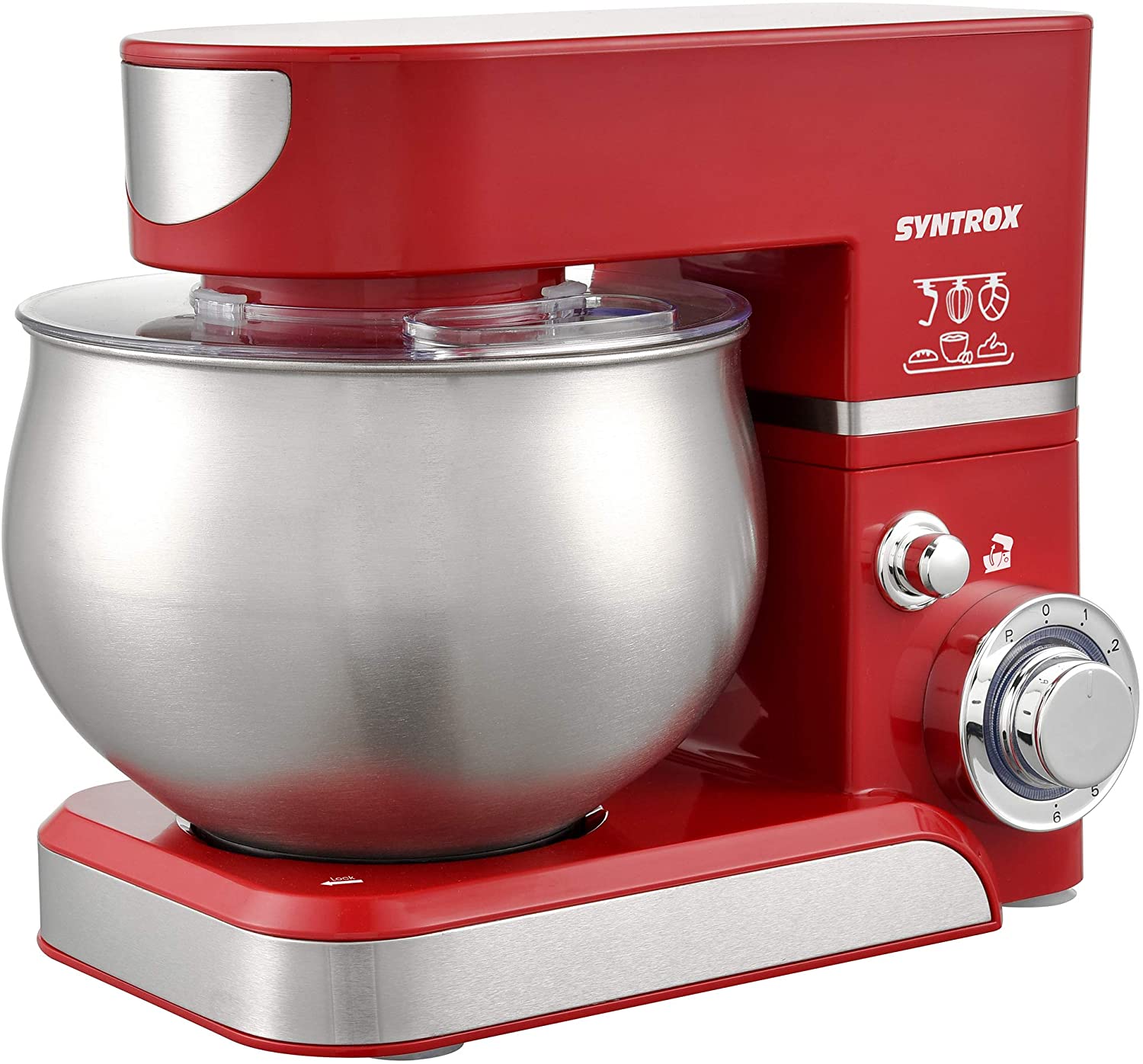 Syntrox Germany KM-5.0L Basic Red Food Processor Kneading Machine, Stainless Steel Container, 5 Litres, Red