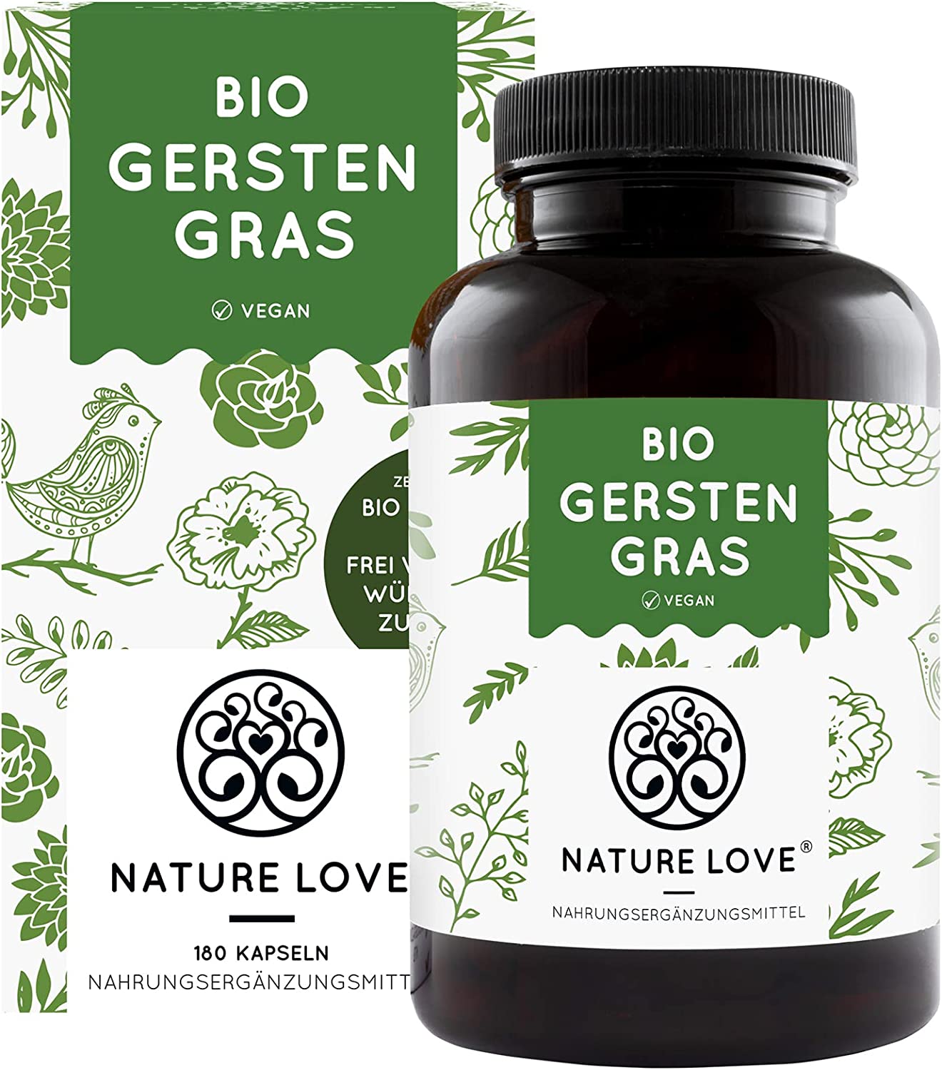 Nature Love® Organic Barley Grass - High Dose with 1500 mg per Daily Dose - 180 Capsules - Laboratory Tested and Certified Organic