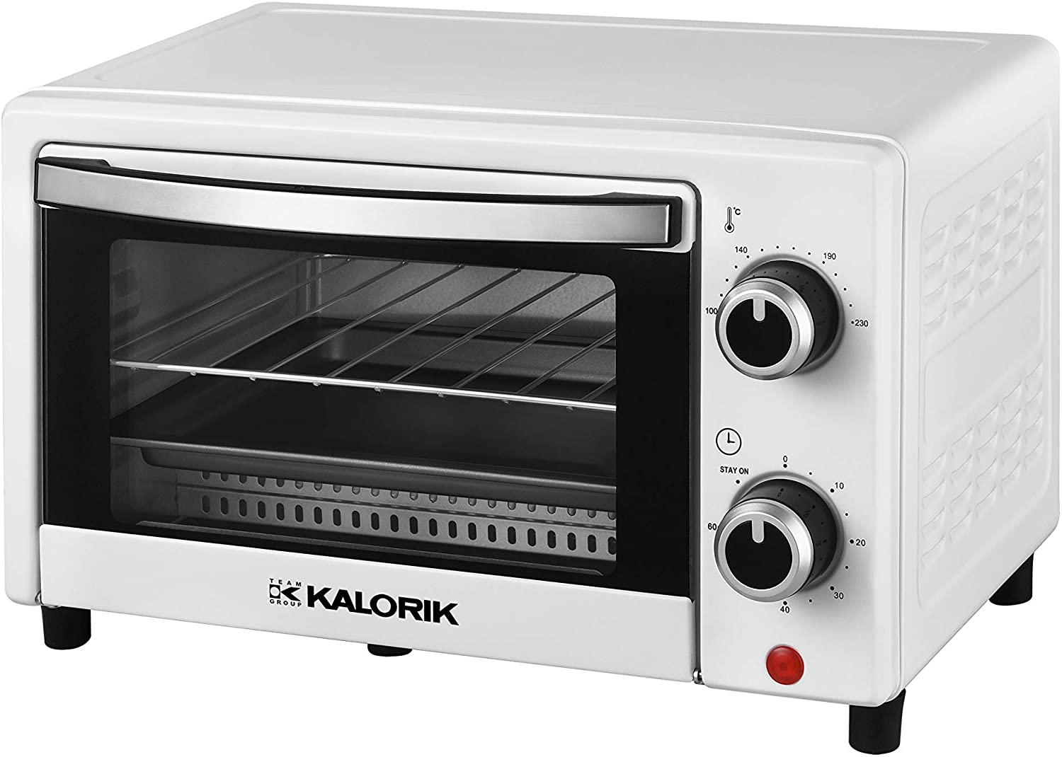 Team Kalorik TKG OT 2025 WH 9 Litre Mini Oven with Baking Tray, Grill Grate and Crumb Drawer (0-230°C), 900, 9 Litres, White