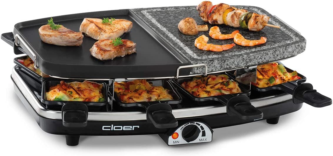 Cloer 6435 Raclette with Natural Stone / 1200 W / 8 Non-Stick Raclette Pans