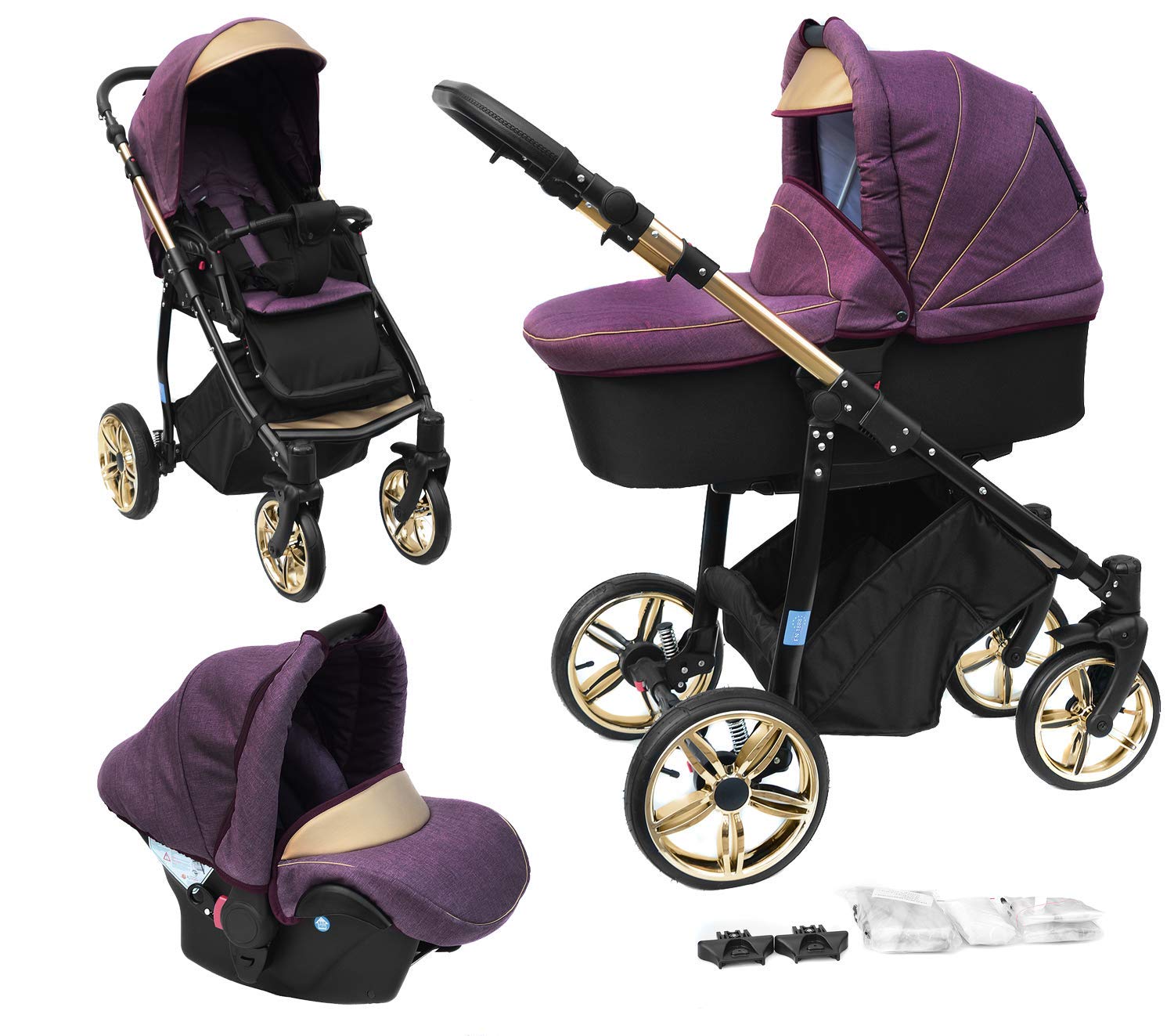Skyline 3-in-1 Combination Pram with Aluminium Frame, Baby Cot, Sports Buggy Attachment and Baby Car Seat (ISOFIX)