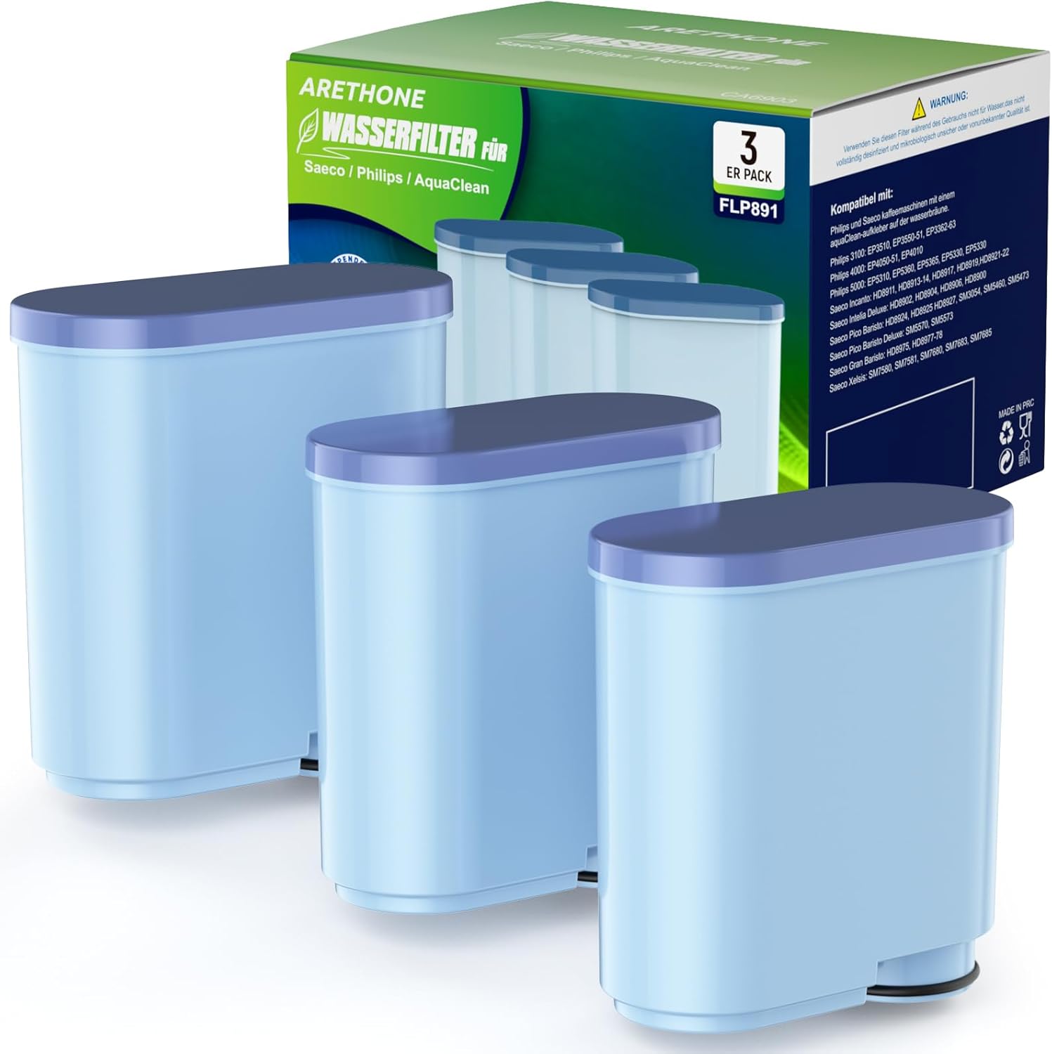ARETHONE Water Filter for Philips AquaClean CA6903/10 CA6903/22 CA6707/20, Compatible with Saeco and Philips Latte Go Fully Automatic Coffee Machine Filter, Reduces Contamination (Pack of 3)