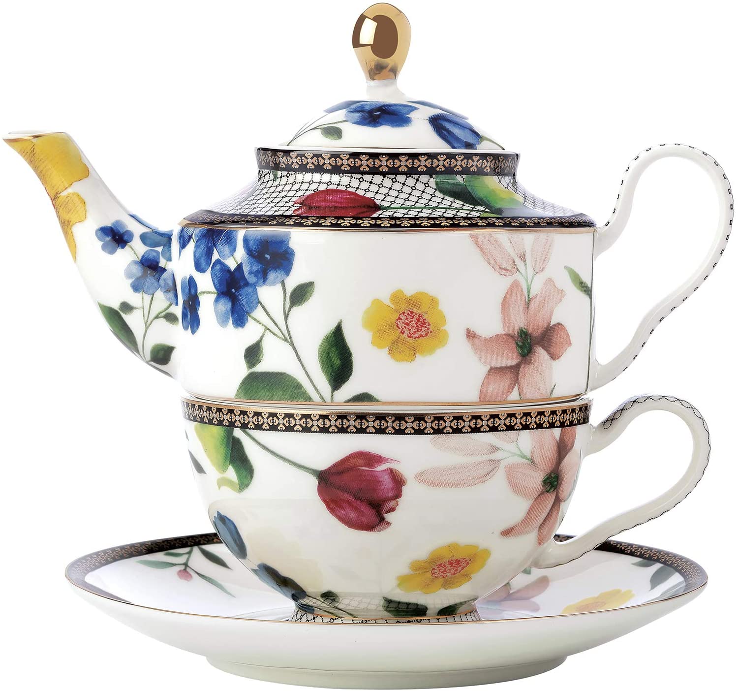 Maxwell & Williams HV0008 Teas & C\'s One Contessa Teapot and Cup Set, Porcelain, White