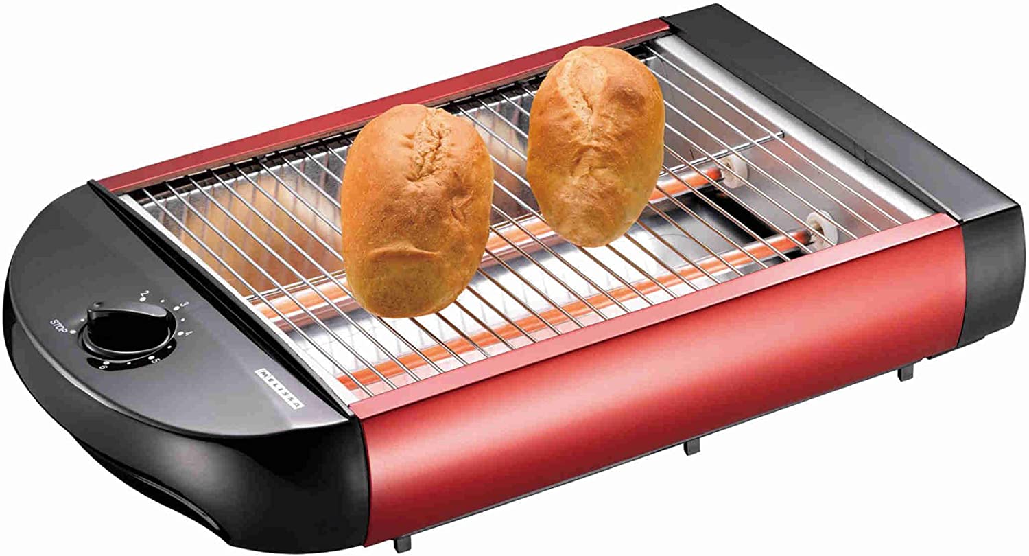 Melissa Flat Toaster, Table Roaster, Stainless Steel Design, Buns, Baguette 16140112, metallic red