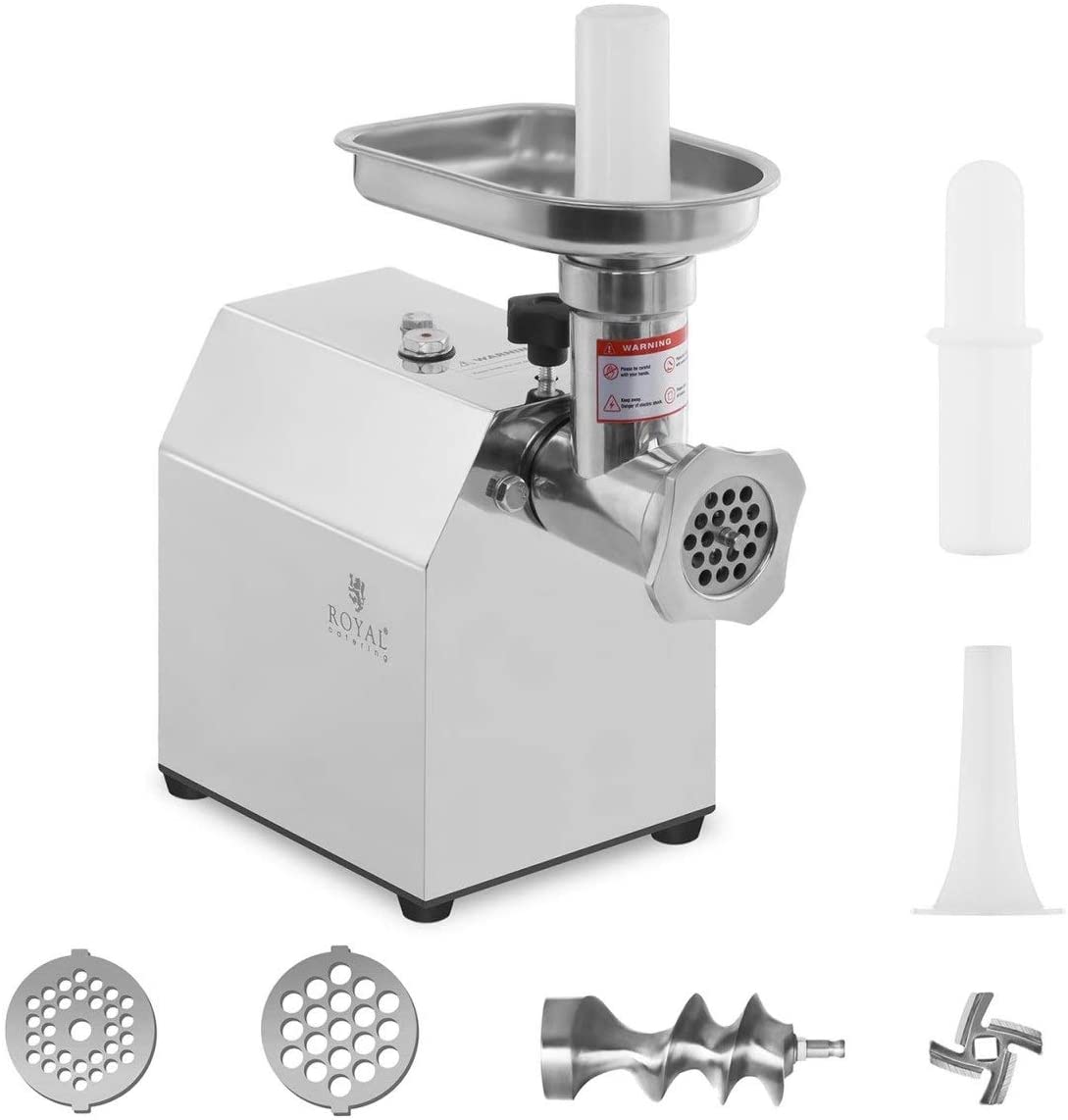 Royal Catering Rcfw 70 – 600ECO Meat Grinder Stainless Steel Electric Meat Machine 600 W 70 kg/h, Reverse Function) Eco, Hole size 5/7 mm