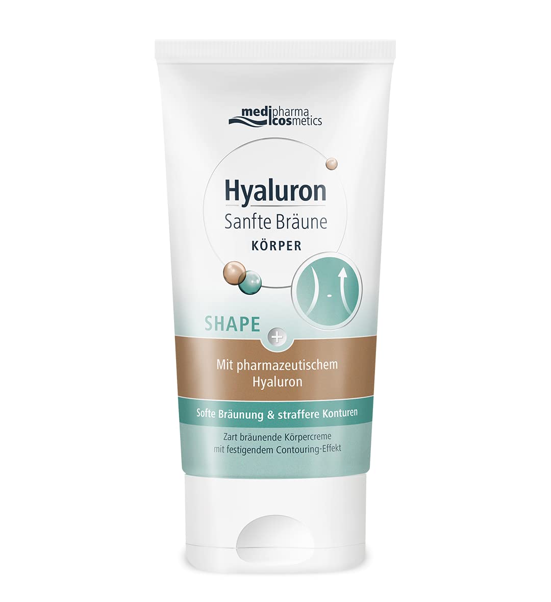 medipharma cosmetics Hyaluronic Gentle Tan Shape 150 ML, 2-in-1 Body Care for Firmer Contours and Beautiful Tan with ONLY ONE Product, Even with Cellulite, Targeted Against Dents and Labby Skin, ‎weiß
