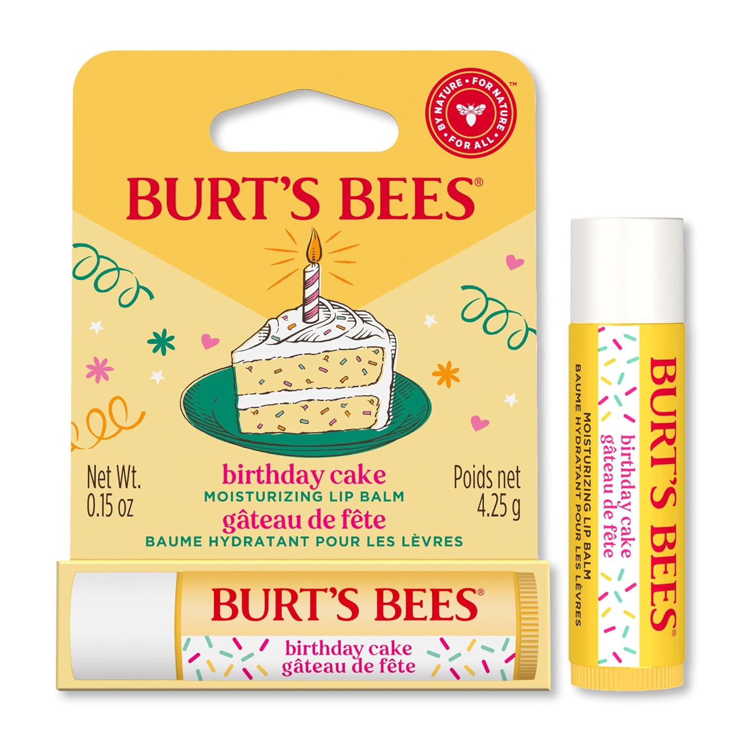 Burt\'s Bees Lip Balm with the Aroma of Birthday Cake, Moisturizing Lip Care with Beeswax & Vitamin E, 100% Natural Origin, 4.25 g