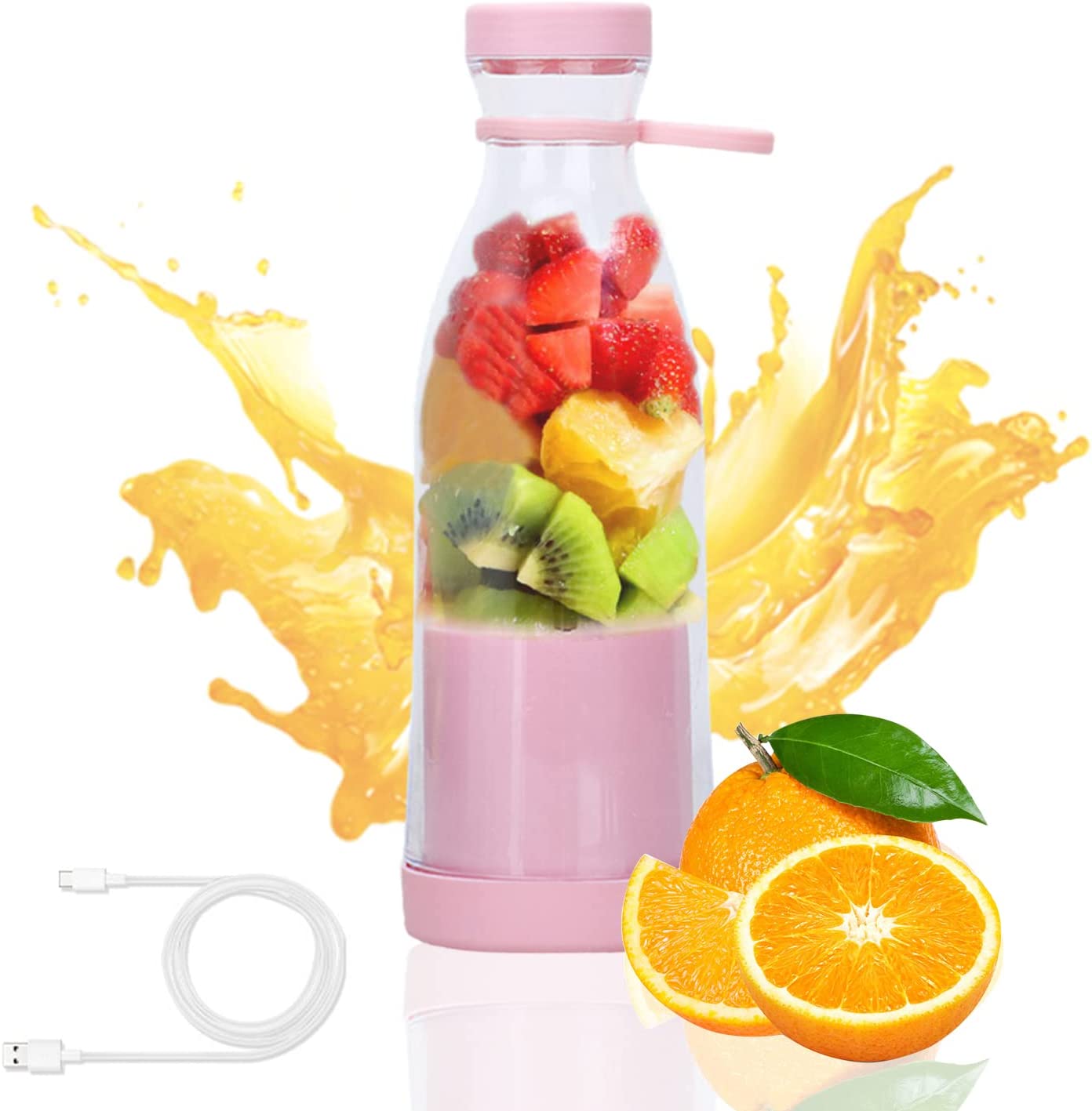 Portable Mixer Mini Jug Blender Smoothie Maker Drinking Cup, 380 ml Electric Fresh Juice Mixer Bottle With Usb Calarget Mini Mixer For Shakes Juice Smoothies Travel Gym (Pink)