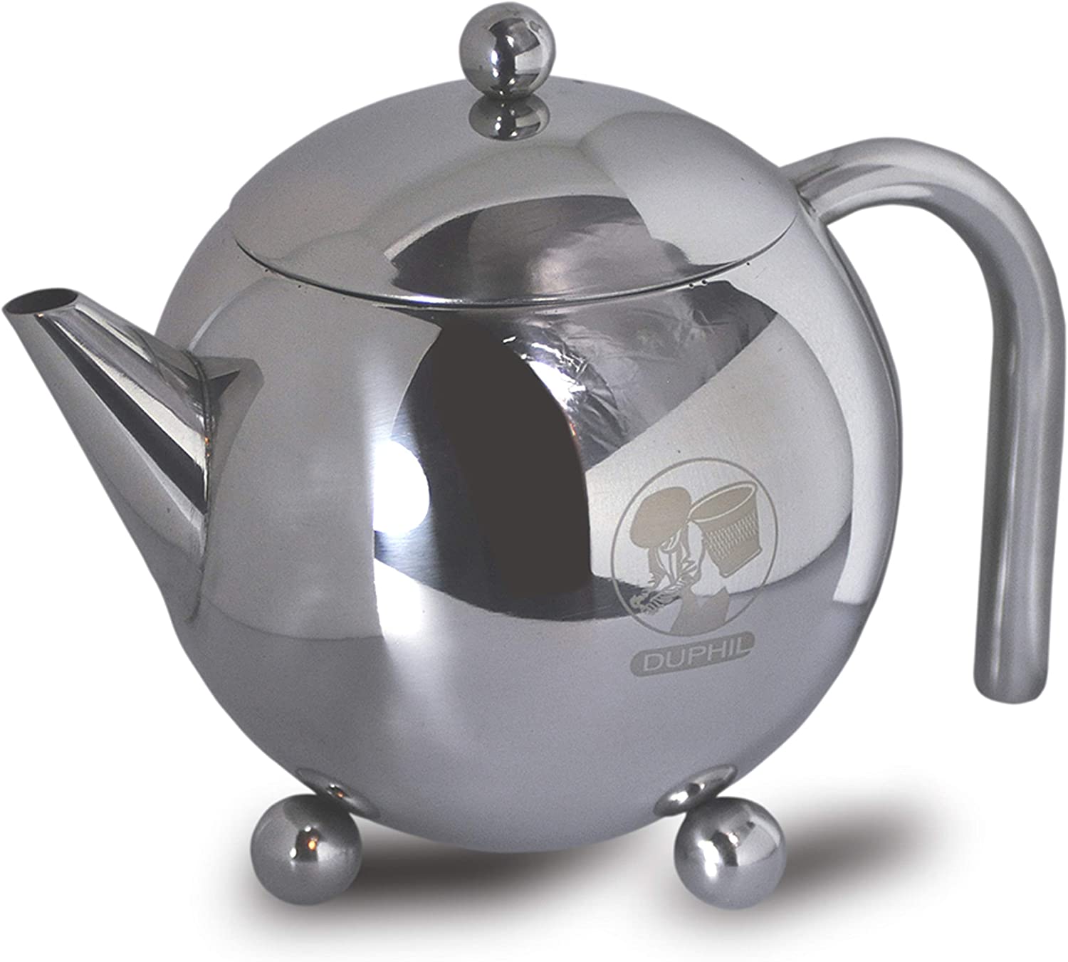 Duphil Teapot made of stainless steel with sieve insert, 0.7 litre capacity.