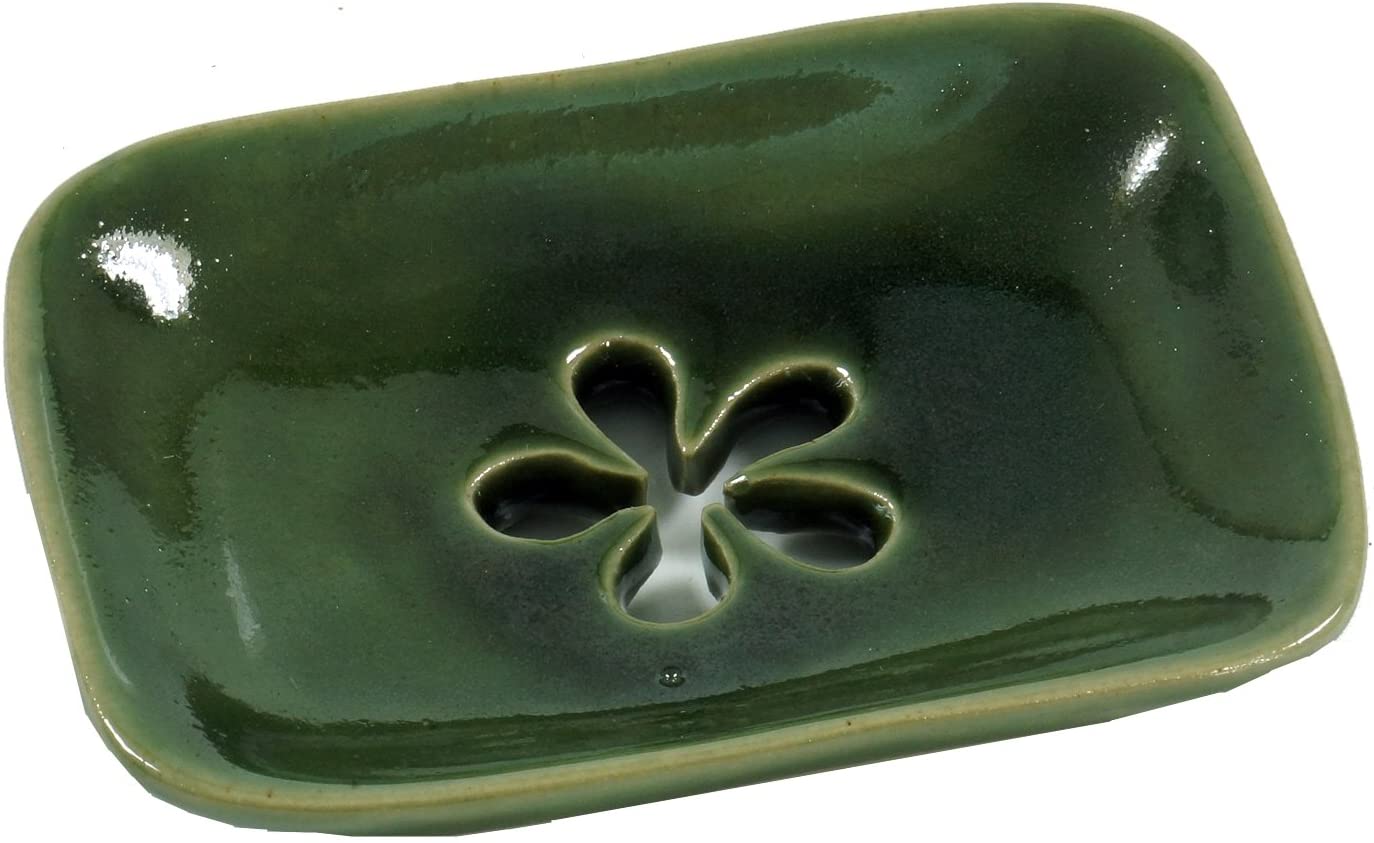 Guru-Shop GURU SHOP Exotic Ceramic Soap Dish Flower 2 x 10 x 7 cm Green