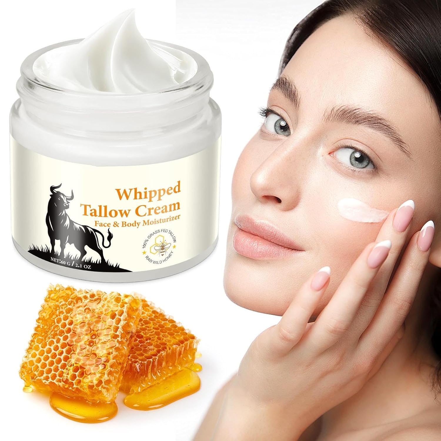 Beef Tallow Honey Balm, Sebum & Honey Skin Cream, Beef Tallow Skincare, Beef Nostalgic Balm, Deeply Nourishing, Moisturizing and Less Wrinkles, Tallow Balm for Face and Body (1)