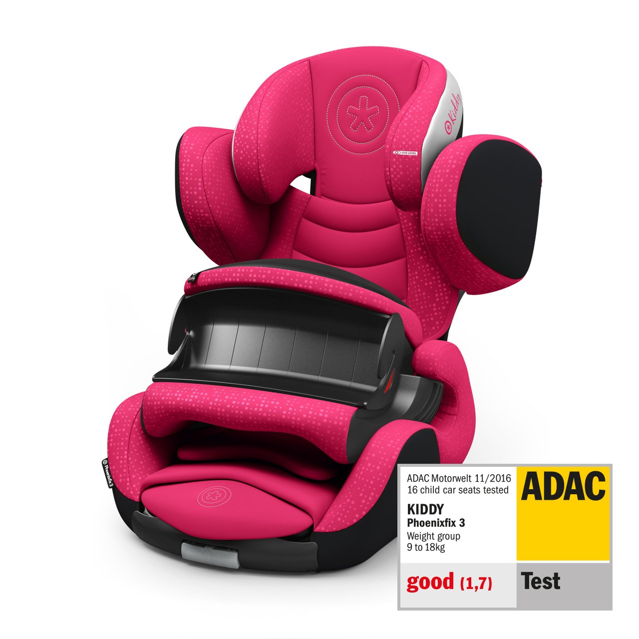 Kiddy Phonenixfix 3 Child Car Seat Group 1 (approx. 9 Years to 4 Years) (approx. 9 kg - 18 kg) with Isofix 2019 Collection Ruby Pink