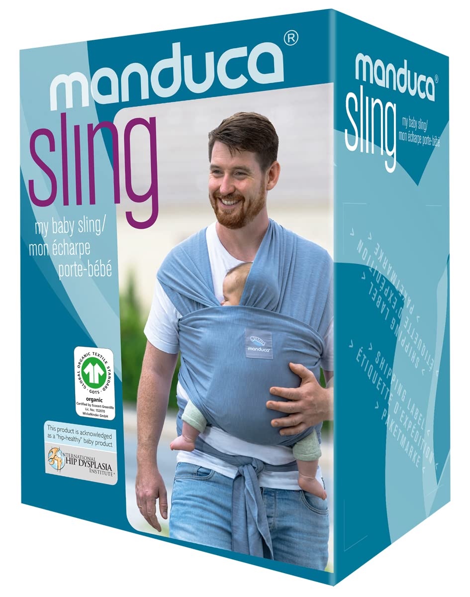 Manduca Sling > SoftBlossom Dark < Elastic Baby Sling with GOTS Certificate 100% Organic Cotton 3 Binding Instructions for Newborns & Babies from Birth (5.10 x 0.60 m, Bellybutton Edition)