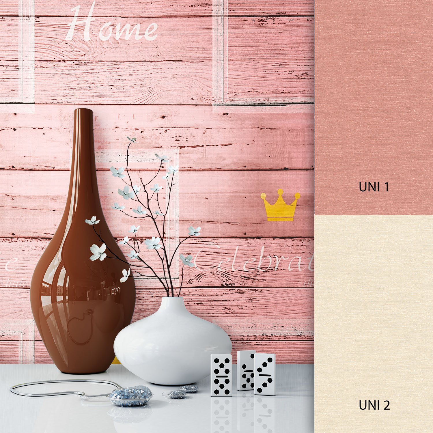 Wallpaper Cream Yellow Pink Graphic Newroom Wood, Natural, Structure Fun Mo